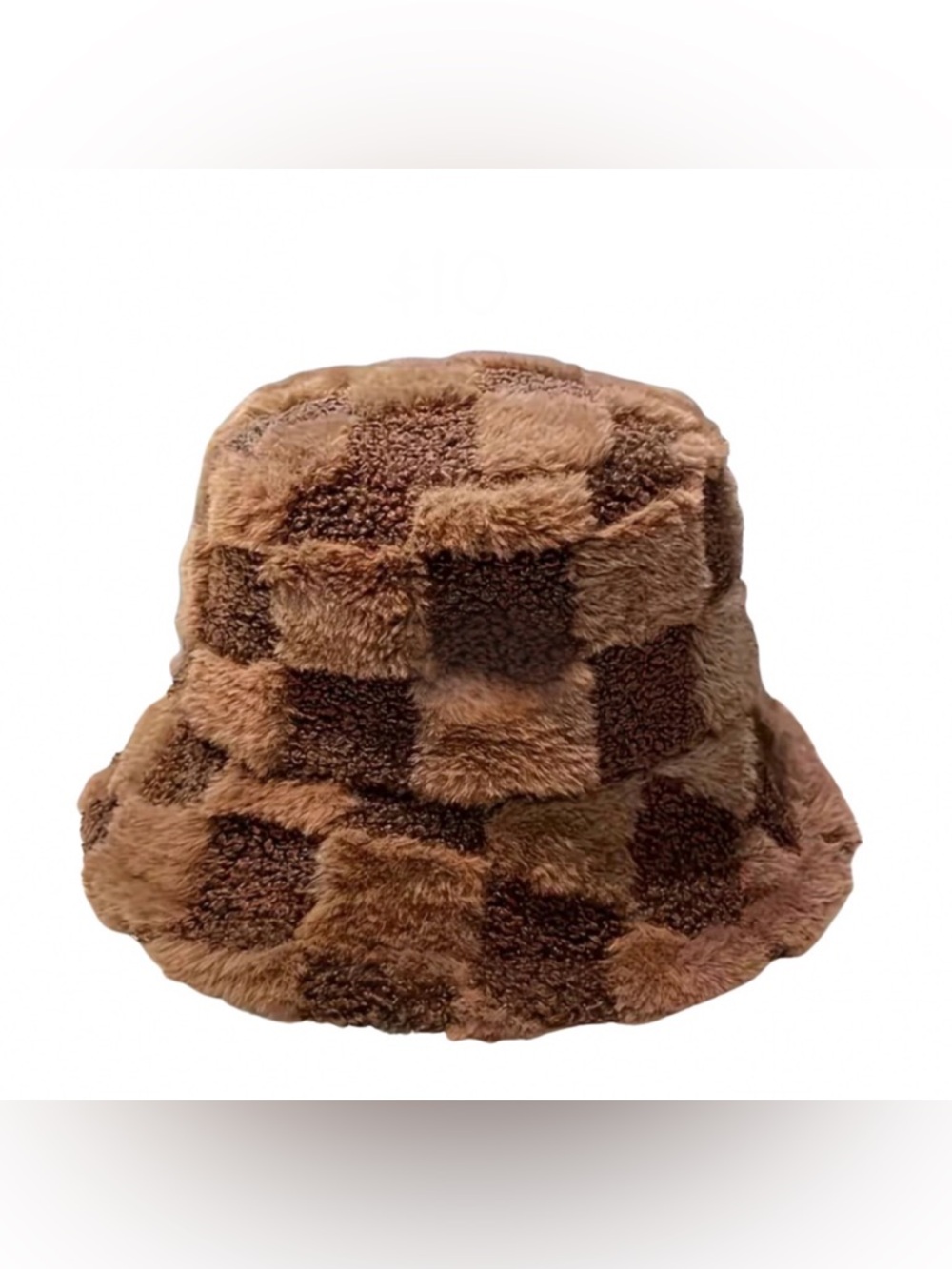 Fuzzy Checkerboard Bucket Hat - Brown Tones